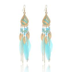 fdsmall Ohrringe Faux Feder Ohrringe Bohemian Fringe Tassel Long Drop Dangle Earrings Jewelry Long Vintage Dangle Earrings for Women's (Blue) von fdsmall