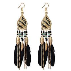 fdsmall Ohrringe Faux Feder Ohrringe Bohemian Fringe Tassel Long Drop Dangle Earrings Jewelry Long Vintage Dangle Earrings for Women's (schwarz) von fdsmall