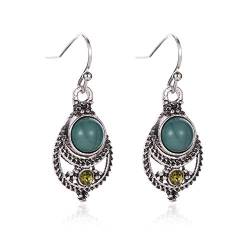 fdsmall Ohrringe für Frauen Boho Vintage Türkis Ohrring Silber überzogen Türkis Dangle Hook Ohrring Grün Kristall Ohrring Schmuck für Frauen und Mädchen von fdsmall