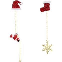 fdsmall Santa Claus Threader Tassel Earrings for Women Girls Red Crystal Cubic Zriconia Sock Christmas Hat Dangle Drop Christmas Tree Earring Studs Cute Christmas Xmas Party Gifts (01) von fdsmall