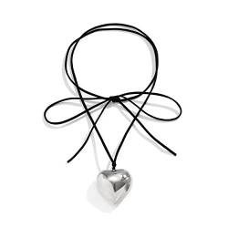 fdsmall Schwarz Leder Schnur Kette Liebe Herz Anhänger Halskette Einstellbare Frauen Choker Halsketten Schmuck für Frauen Mädchen Geschenke von fdsmall