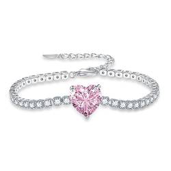 fdsmall Tennis Armband Silber überzogenes Armband für Frauen Sparkle Crystal Slider Armband Einstellbare Cubic Zirkonia Classic Herz Tennis Armbänder Geschenke für Mädchen und Mama (Rosa) von fdsmall