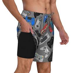 feelacle Herren-Badehose, 22,9 cm, Innennaht, Boardshorts, Strand-Bademode, Badeanzug mit Kompressionsfutter und Taschen, Gamer, Large von feelacle