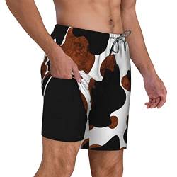 feelacle Herren-Badehose, 22,9 cm, Innennaht, Boardshorts, Strand-Bademode, Badeanzug mit Kompressionsfutter und Taschen, Rindsleder mit Kuhmuster, X-Large von feelacle