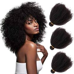 Afro Kinkys Curly Remy Human Hair Weave 3 Bundles Wefts 4B 4C Unprocessed Brazilian Virgin Hair Extensions Natural Color (10 10 10 Inch) von feibin