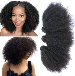 Afro Kinkys Curly Remy Human Hair Weave 3 Bundles Wefts 4B 4C Unprocessed Brazilian Virgin Hair Extensions Natural Color (12 14 16 Zoll/30 35 40 cm) von feibin