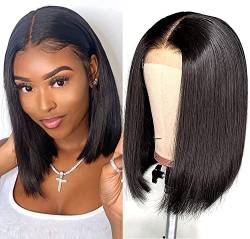 Bob Wig Human Hair Short Bob Wig 4x1 Lace Front Bob Wigs for Black Women Human Hair Unprocessed Virgin Straight 12 Inch Bob Lace Front Wigs Human Hair Pre Plucked Natural Color with 150% Density von feibin