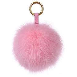 Damen Fuchspelz Pom Pom Ball Echtfell Fell Pelz Bommel Schlüsselanhänger Taschenanhänger Schlüssel- Taschen- Fellanhänger Pelz-Anhänger für Handtaschen, Rückspiegel im Auto (Rosa) von feifanshop