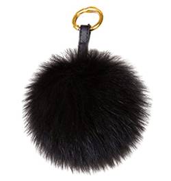 Damen Fuchspelz Pom Pom Ball Echtfell Fell Pelz Bommel Schlüsselanhänger Taschenanhänger Schlüssel- Taschen- Fellanhänger Pelz-Anhänger für Handtaschen, Rückspiegel im Auto (Schwarz) von feifanshop