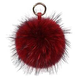 Damen Pom Pom Bommel Anhänger Taschenanhänger Schlüsselanhänger für Handtaschen, Rückspiegel im Auto (Weinrot) von feifanshop