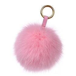 Kaninchenfell Anhänger Taschenanhänger Schlüsselanhänger Echtfell Pelz Fuchspelz Pom Pom Ball Bommel (Rosa) von feifanshop