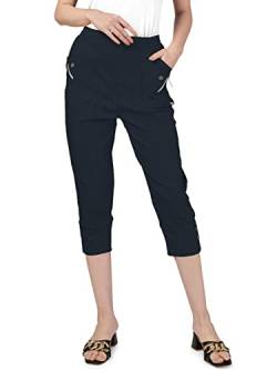 femiss Damen Caprihose Cropped Hose für Frauen UK Dreiviertel Stretch Crop Shorts Weich Elastisch Pull on Sommer 3/4 Plus Size Pants, marineblau, 36 von femiss