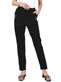 femiss Damen-Hose, elastisch, hohe Taille, entspannte Passform, volle Länge, lässig, für den Alltag, weich, dehnbar, leicht, Schwarz , 42 von femiss