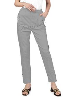 femiss Damen-Hose, elastisch, hohe Taille, entspannte Passform, volle Länge, lässig, für den Alltag, weich, dehnbar, leicht, grau, 46 von femiss