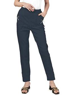 femiss Damen-Hose, elastisch, hohe Taille, entspannte Passform, volle Länge, lässig, für den Alltag, weich, dehnbar, leicht, marineblau, 42 von femiss