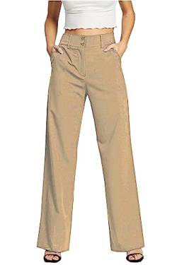 femiss Damenhose mit weitem Bein, maßgeschneidert, für Büro, Arbeit, elegant, formell, entspannte Passform, beige, 42 von femiss