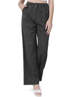 femiss Hose mit weitem Bein für Damen, Palazzo-Hose, hohe Taille, tailliert, Smart Flared Culotte, Büro, Arbeit, lose Übergröße, Schwarz , 36 von femiss