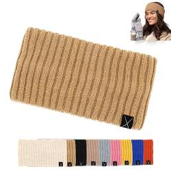 Damen extra breites Stirnband, warmes gestricktes Haarband, Ohrwärmer in vielen Farben (BEIGE) von fenchi's AUSTRIA