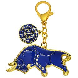 Big Money Bull Amulett Schlüsselanhänger Blue Bull Keychain Good Luck for Career and Wealth W5327 von fengshuisale