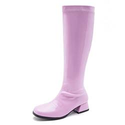 GOGO Stiefel für Damen, kniehohe Stiefel, niedriger Blockabsatz, Reißverschluss, Party, Tanzschuhe, Pink, 41 EU von fereshte