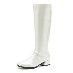 GOGO Stiefel für Damen, kniehohe Stiefel, niedriger Blockabsatz, Reißverschluss, Party, Tanzschuhe, white pearl, 40.5 EU von fereshte