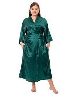 feslieacc Damen Plus Size Lange Satin Bademäntel Übergröße Lange Seide Bademäntel Kimonos Nachtwäsche Morgenmantel, Dunkelgrün, XXL/3XL von feslieacc