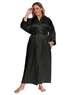 feslieacc Damen Plus Size Lange Satin Bademäntel Übergröße Lange Seide Bademäntel Kimonos Nachtwäsche Morgenmantel, Schwarz, 4XL/5XL von feslieacc