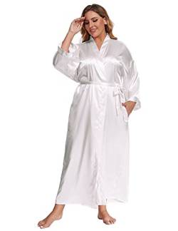 feslieacc Damen Plus Size Lange Satin Bademäntel Übergröße Lange Seide Bademäntel Kimonos Nachtwäsche Morgenmantel, Weiss/opulenter Garten, XXL/3XL von feslieacc