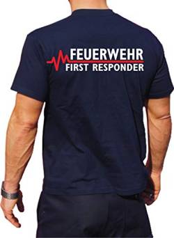 T-Shirt Navy, Feuerwehr - First Responder mit roter EKG-Linie (S) von feuer1