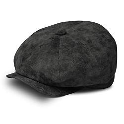 fiebig 8-Panel Pigskin Flatcap für Herren & Damen | Schiebermütze aus Leder | Schirmmütze mit Innenfutter | Lederkappe für das ganze Jahr | Ballonmütze mit Schirm (57-M, schwarz) von fiebig