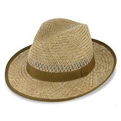 fiebig Bogart Strohhut für Damen & Herren | Sommerhut mit Ripsband & Einfass | Sonnenhut mit breiter Krempe | Fedora Made in Italy | Farbe Natur (59-L) von fiebig