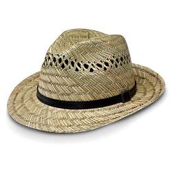 fiebig Bogart Strohhut für Damen & Herren | Sonnenhut aus 100% Stroh mit veganem Leder-Hutband | Natur Fedorahut in vielen Größen (57-M) von fiebig