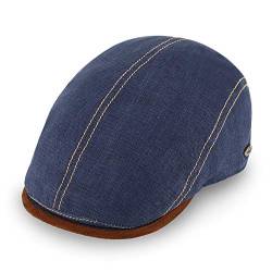 fiebig Brighton Flatcap aus Leinen | Schirmmütze mit Baumwollfutter | Schiebermütze mit Kontrastnähten | Made in Italy (59-L, Jeansblau) von fiebig