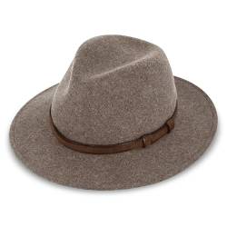 fiebig Dover Traveller Wollfilzhut | Crushable & Waterproof Filzhut mit Ledergarnitur | Outdoor Hat Made in Europe (59-L, Taupe-Melange) von fiebig