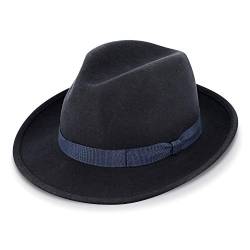 fiebig Fedora Wollfilzhut | Bogart Filzhut für Damen und Herren | Klassischer Sitz im Sommer und Winter | Classic Hat Made in Italy (55-S, Marineblau) von fiebig