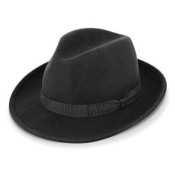 fiebig Fedora Wollfilzhut | Bogart Filzhut für Damen und Herren | Klassischer Sitz im Sommer und Winter | Classic Hat Made in Italy (55-S, Schwarz) von fiebig