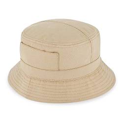 fiebig Fischerhut aus Baumwolle | Unisex Outdoorhut mit Taschen & Reißverschlussfach | Bucket Hat in vielen Farben & Größen (59-L, Beige) von fiebig
