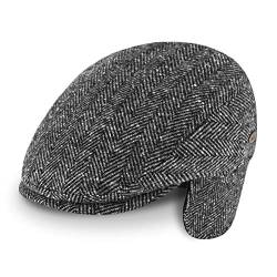 fiebig Flatcap Herringbone mit Ohrenschutz | Schirmmütze aus Wollmix mit Ohrenklappen | Fischgrät Gatsby Kappe Made in Italy (59-L, Anthrazit) von fiebig