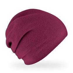 fiebig Haley Strickmütze | Beanie Mütze aus Wolle mit Raffung für Damen | Feinstrick Qualität Made in Europe (Cassis) von fiebig