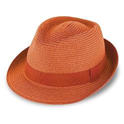 fiebig Jackson Trilby Papierhut mit farbigem Ripsband | Sonnenhut aus 100% Papier | Natur Sommerhut (55-S, Orange) von fiebig
