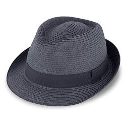 fiebig Jackson Trilby Papierhut mit farbigem Ripsband | Sonnenhut aus 100% Papier | Natur Sommerhut (57-M, Marineblau) von fiebig