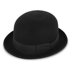 fiebig Melone mit Ripsband | Bowler Filzhut aus 100% Wolle für Damen und Herren | Klassischer Wollfilzhut Made in Italy (57-M, Schwarz) von fiebig