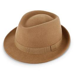 fiebig Miller Trilby Wollfilzhut | Filzhut mit gleichfarbigem Ripsband | Fedorahut Made in Italy (58-L, Camel) von fiebig