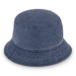 fiebig Washed Cotton Bucket Hat | Unisex Outdoorhut mit zweifarbiger Waschung | Fischerhut aus Baumwolle in vielen Farben & Größen (56-M, Marineblau) von fiebig