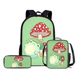 3-in-1-Fußball-Rucksack-Set, Galaxie-Schultasche, Elementar-Büchertasche mit Lunchtasche, Federmäppchen für Kinder, Mädchen, Jungen, Vorschule, Kindergarten, Grundschule, Radfahren, Outdoor, frosch, von fifbird