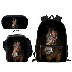 3-teiliges Rucksack-Set für Kinder, Schultaschen, Lunch-Taschen, Federmäppchen, Schweine-Druck für Kinder, Jungen, Mädchen, pferd, Einheitsgröße, Tagesrucksäcke von fifbird