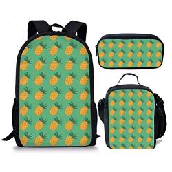 Ananas-Schultasche, Lunchbox, Federmäppchen-Set, 3-teilig, niedlich, personalisierbar, 43,2 cm, Rucksack für Damen und Mädchen, Ananas, Grün, Einheitsgröße, Tagesrucksäcke von fifbird