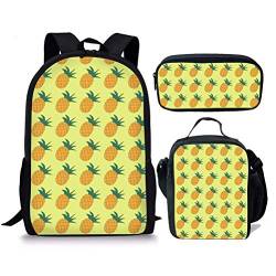 Ananas-Schultasche, Lunchbox, Federmäppchen-Set, 3-teilig, niedlich, personalisierbar, 43,2 cm, Rucksack für Damen und Mädchen, Ananas, gelb, Einheitsgröße, Tagesrucksäcke von fifbird