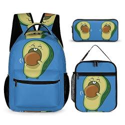 Avocado Schulranzen, Schulrucksack für Mädchen, Kinder, Jungen, Rucksack, Büchertasche mit Lunchtasche und Federmäppchen für Elementary (3-in-1-Rucksack-Set), Multi22, Einheitsgröße, Tagesrucksäcke von fifbird