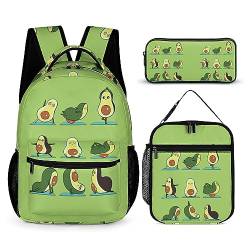 Avocado Schulranzen, Schulrucksack für Mädchen, Kinder, Jungen, Rucksack, Büchertasche mit Lunchtasche und Federmäppchen für Elementary (3-in-1-Rucksack-Set), mehrfarbig 18, Einheitsgröße, von fifbird